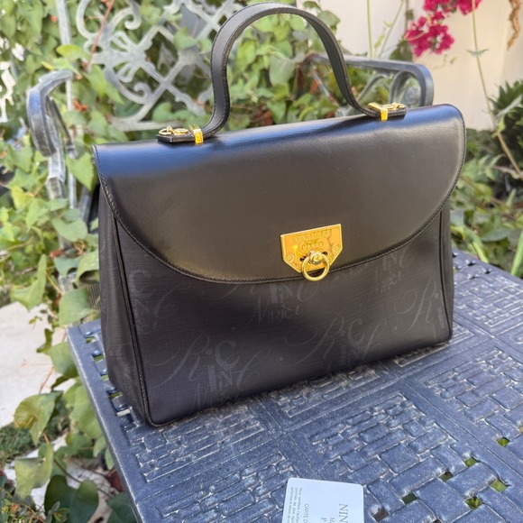 Nina Ricci Paris Monogram Black Coated Canvas Top Handle Satchel Bag Unworn - Picture 2 of 16